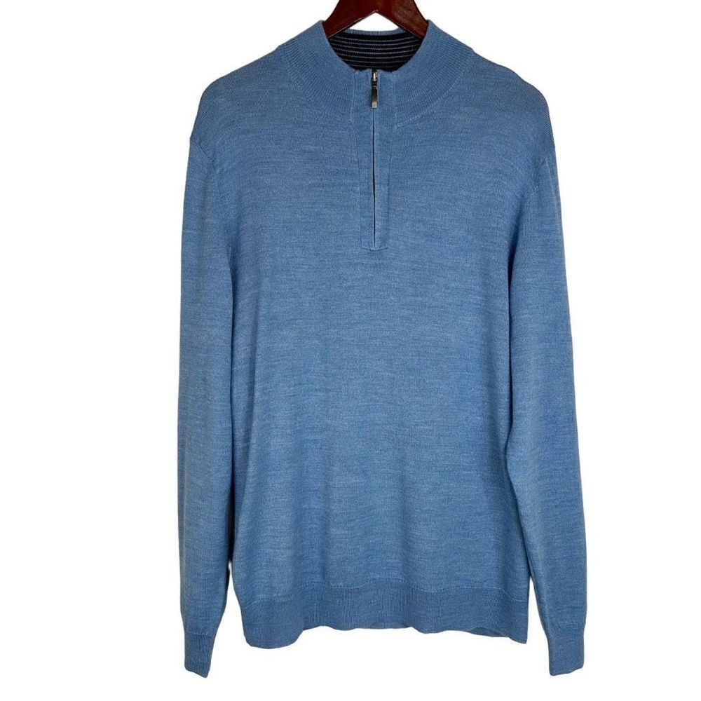 Club Room Mens Merino Wool Blend Blue Pullover Sweater Size Large 1/4th Zip